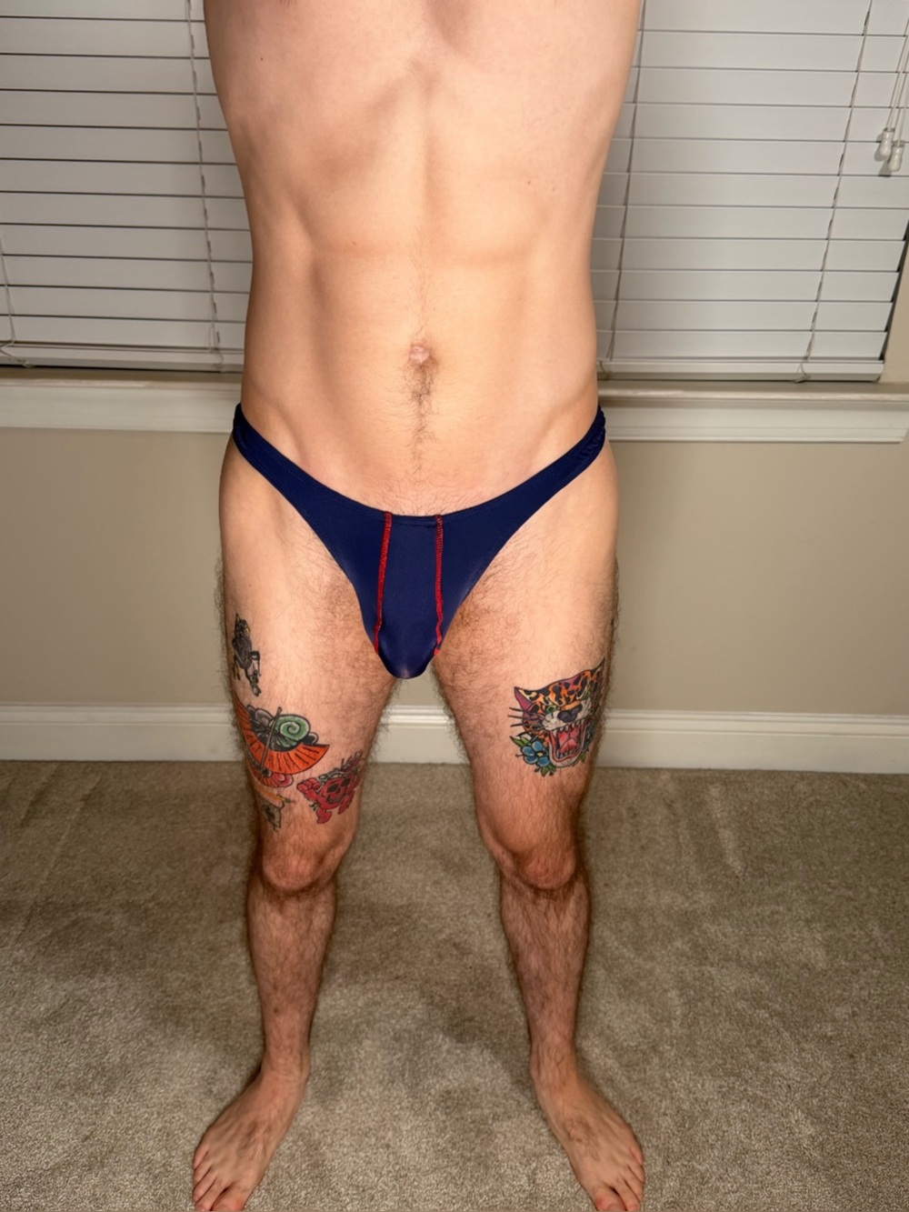 Men's Stretch Fit Navy Blue Thong Large